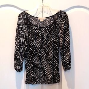 Michael Kors Black and White Fitted 3/4 Sleeve Blouse